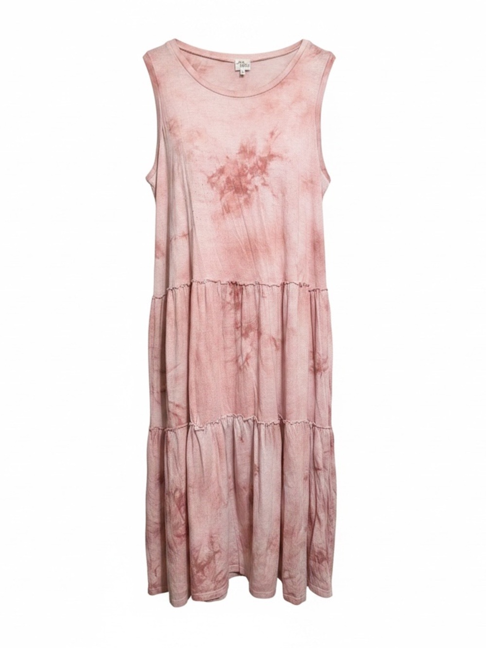 Sleeveless Pink Tie-Dye Tiered Midi Dress